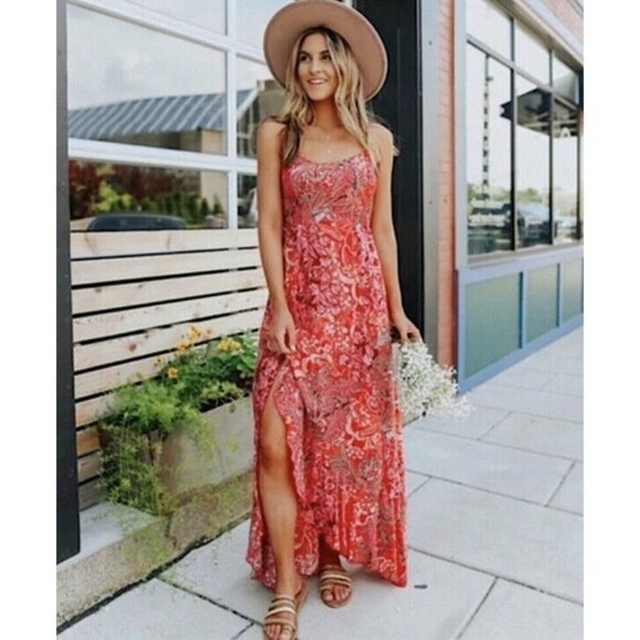 Free People Dresses & Skirts - Free People Forever Yours Smocked Slip Dre Red S